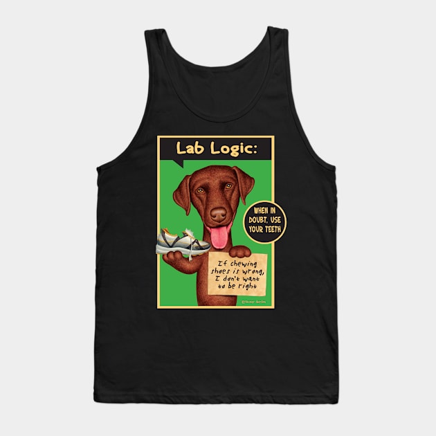 Funny Labrador Retriever Dog with new toy on Chocolate Lab Holding Sneaker Tank Top by Danny Gordon Art